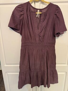 Anthropologie Puff-Sleeve Tiered Mini Dress in Plum